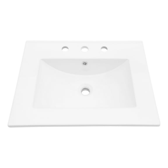 24"X18" White Rectangular Single Vanity Top with 3 Faucet Hole and Overflow(Sink Only),White Ceramic Bath Faucets Bathroom Vanities