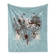 thumbnail image 1 of Floral Soft Flannel Fleece Throw Blanket, Silhouette Bouquet of Flowers in Heart Shape with Dragonflies, Cozy Plush for Indoor and Outdoor Use, 60" x 80", Dark Brown Pale Blue, by Ambesonne, 1 of 6