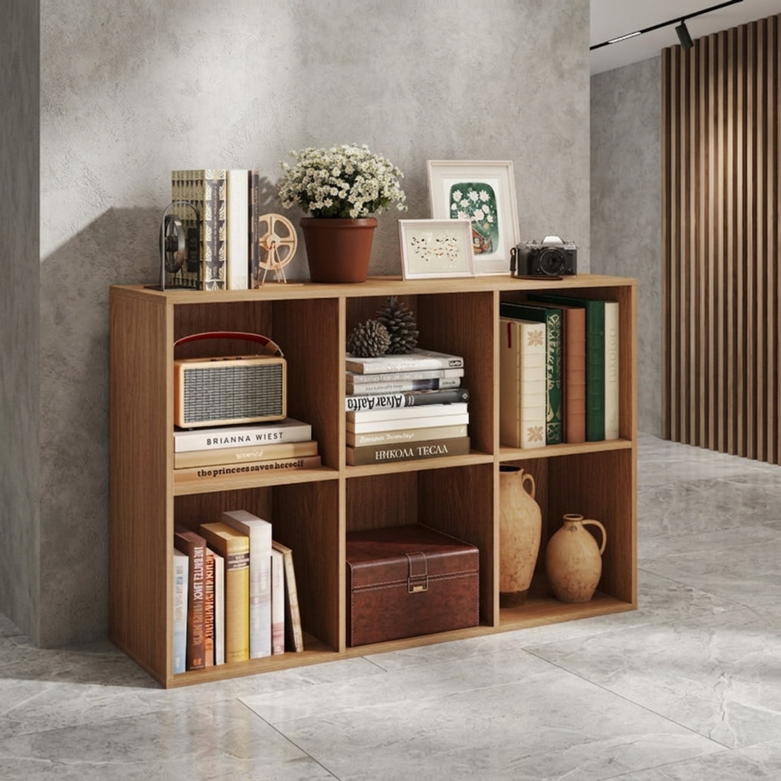 Furnibear Modern 6-Cube Bookcase Freestanding Wood Storage Bookshelf with Anti-Tipping Kits for Bedroom Living Room and Study, Natural