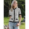 thumbnail image 4 of DARING DIVA Women's Striped Short Sleeve Button Down Sweater XS Black White Stripe, 4 of 6