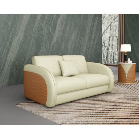Beige & Cognac Italian Leather NOIR Loveseat EUROPEAN FURNITURE Contemporary