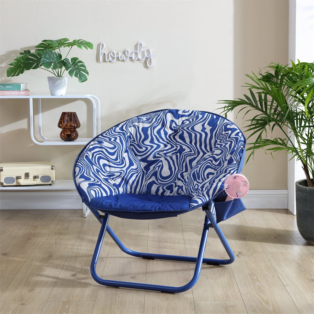 Urban Shop Printed Round Saucer Chair, Blue Swirly Print
