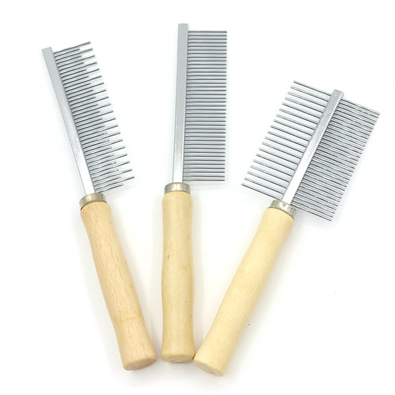 LinQingQ Professional Metal Dog Grooming Comb, 3 Pack Wooden Handled Pet Combs for Dogs and Cats, Removes Tangles, Detangling and Dematting, Great for Matted Hair
