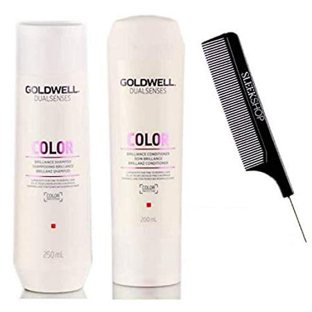 Dualsenses COLOR BRILLIANCE Shampoo & Conditioner DUO Set (with Sleek Steel Pin Rat Tail Comb) Dual Senses Colored Hair Protection (8.4 oz + 6.7 oz - ORIGINAL DUO KIT)