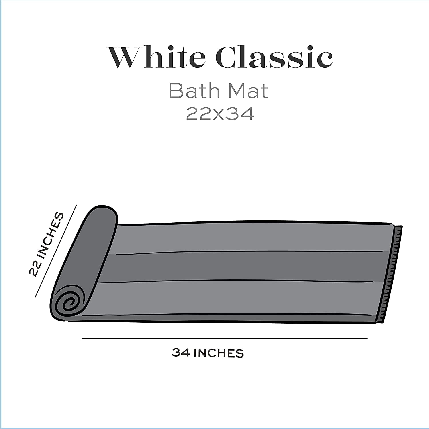 White Classic Hotel Collection Absorbent Cotton Bath Mats, Spa Reversible Floor Towels, not a Bathroom Rug, Gray, 22 x 34, 2 Pack