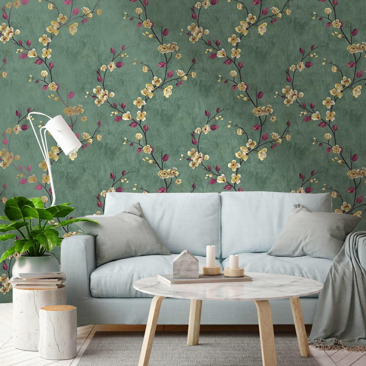 (4 pack) UMIGGEE Floral Peel and Stick Wallpaper Green Floral Contact Paper 17.7-in x 118-in Removable Wallpaper Self Adhesive Wallpaper Wall Paper for Home Decor Wall Covering Old Furniture Renovation