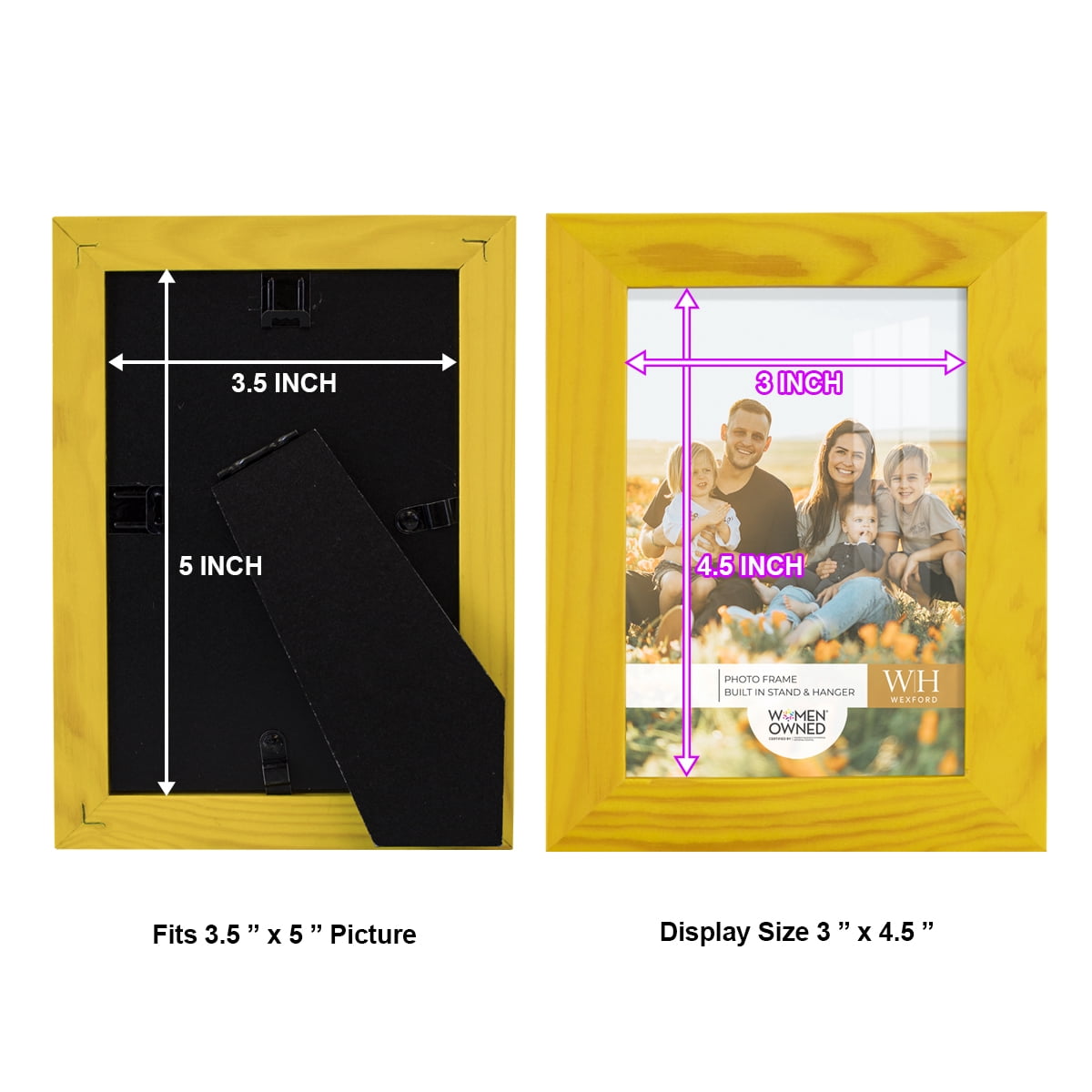 Wexford Home Woodgrain 3.5" x 5" in Sunflower Yellow Picture Frame (Set of 6)