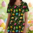 thumbnail image 2 of Tops Cortos para Mujeres con Estampado de Pascua, Blusa de Manga Corta con Cuello en V con Bolsillo para Uso Casual Diario, 2 of 8