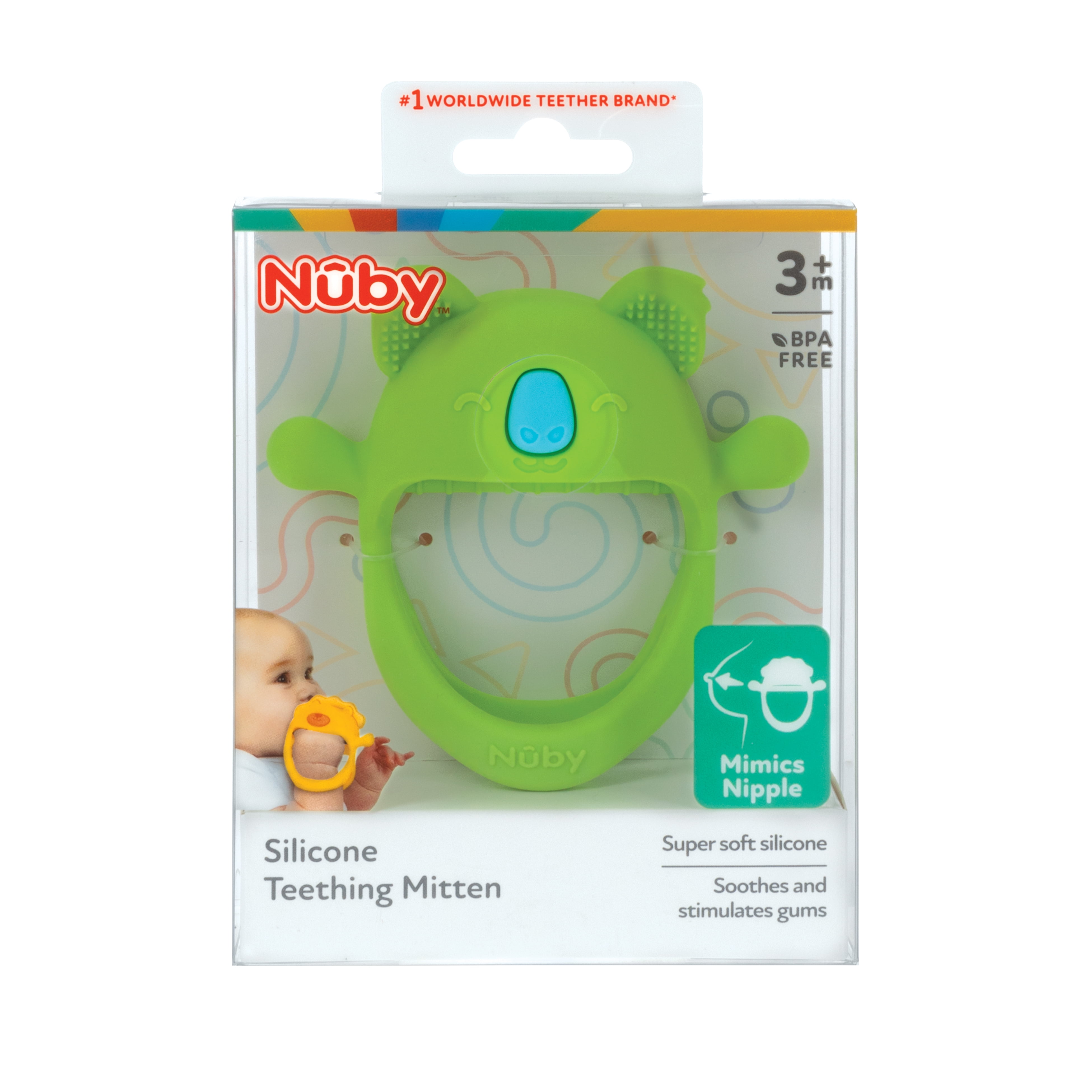 Nuby Mini Wrist Grip Silicone Teething Mitten for Babies, Koala