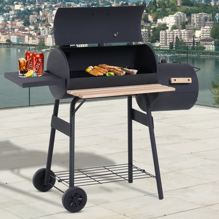 Steel Portable Backyard Charcoal BBQ Grill and Offset Smoker Combo with (Best Barbecue Grills For The Money)