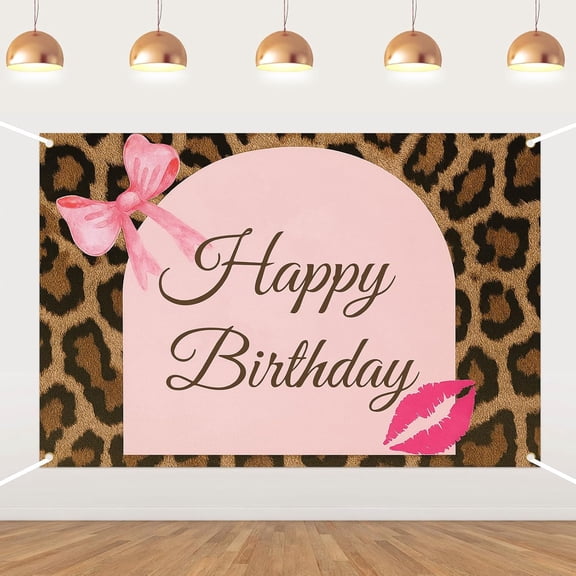 7x5FT Leopard Birthday Backdrop Cheetah Birthday Photography Background Pink Bow Leopard Birthday Party Decorations Banner Supplies Photo Booth Props