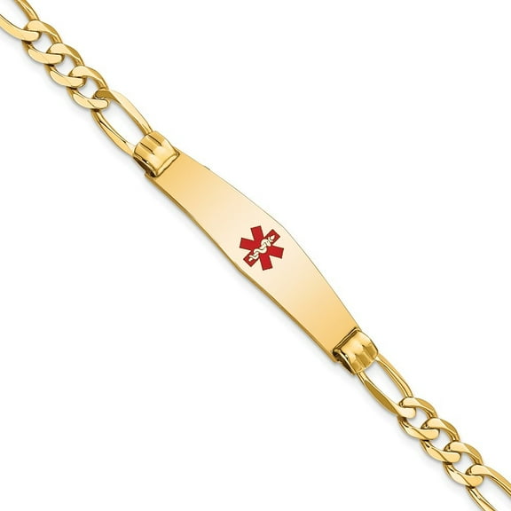 Auriga 14K Yellow Gold Soft Figaro Id Bracelet 7 inch for Women(L- 7inch, W- 9.5mm)