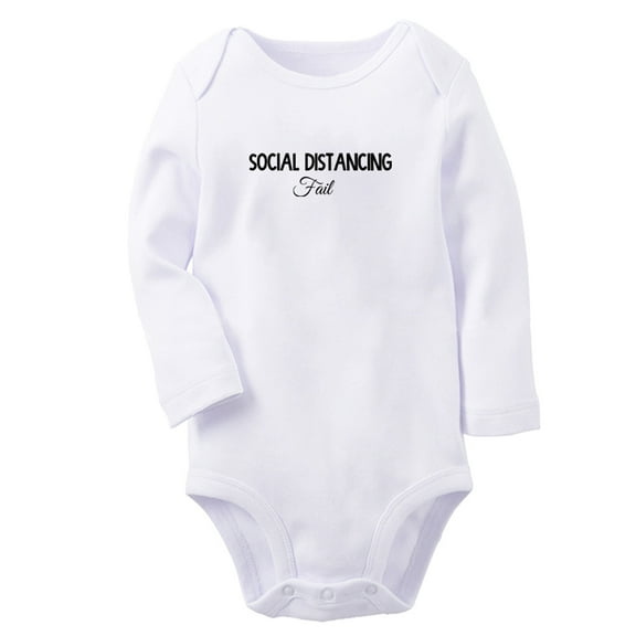 Social Distancing Fail Funny Rompers, Newborn Baby Unisex Bodysuits, Infant Jumpsuits, Toddler 0-12 Months Kids Long Sleeves Oufits (White, 6-12 Months)