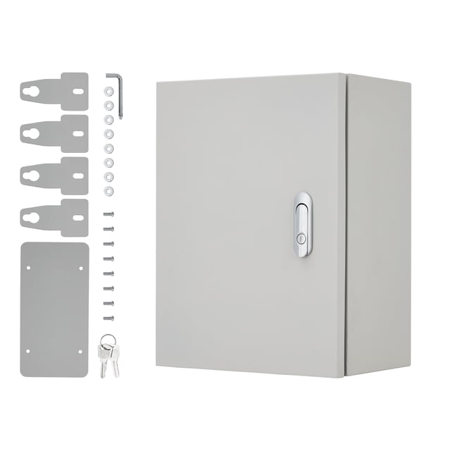QinaQin Lockable Outdoor Electrical Box, NEMA 4X Steel Enclosure, IP67 Waterproof Dustproof Junction Box with Mounting Plate and Key for Indoor Outdoor