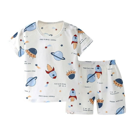 

Infant Boys And Girls Short Sleeve Kids Cartoon Prints Tops Tee And Shorts Outfits 2 Piece Sizes 18-24 Months