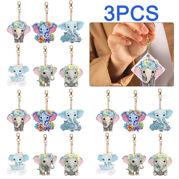 Llavero Artístico Diamante Con Forma Especial Doble Cara 18 Piezas (elefante Bebé)