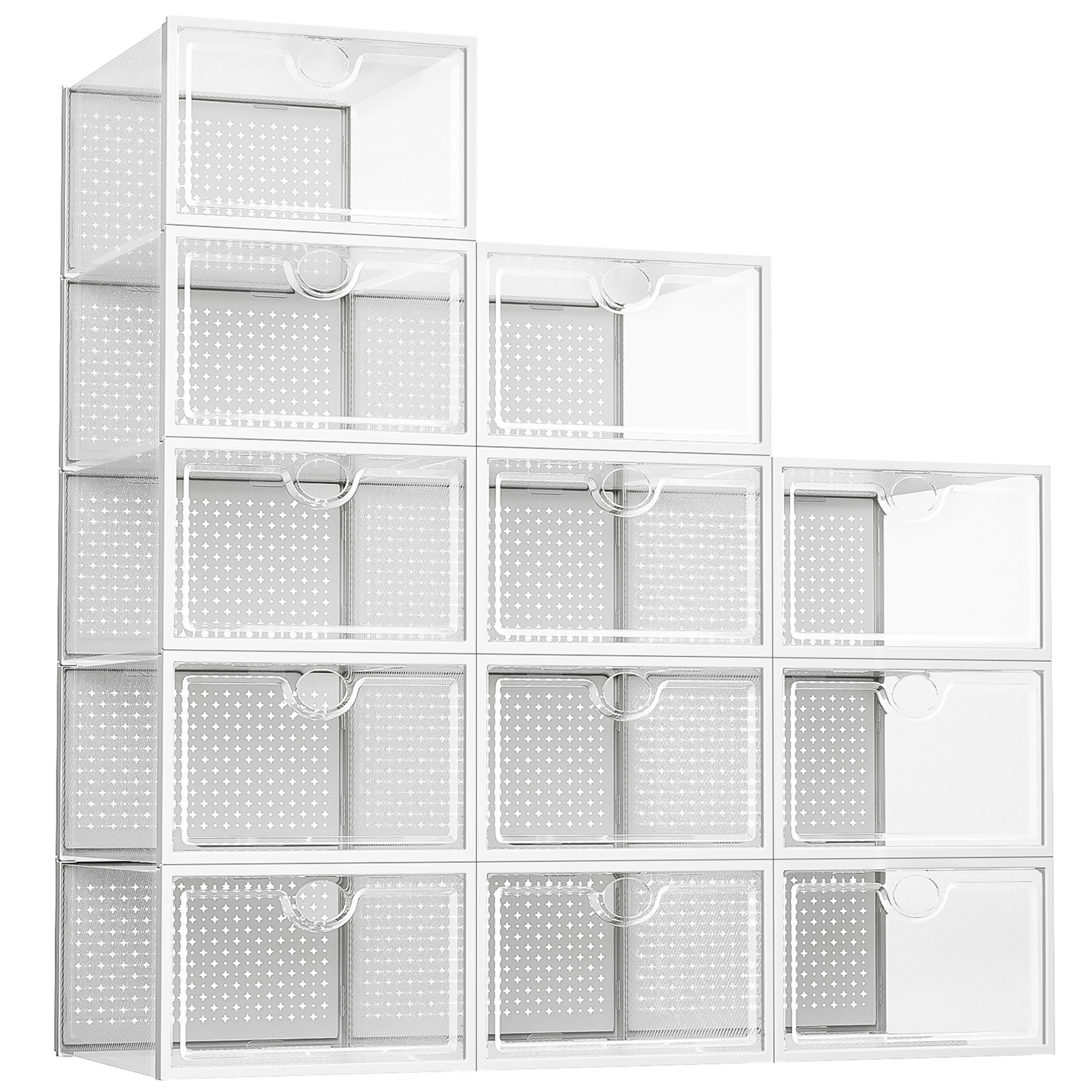 Pinkpum Clear Shoe Boxes Stackable, 12 Pack x-Large Shoe Storage Boxes ...