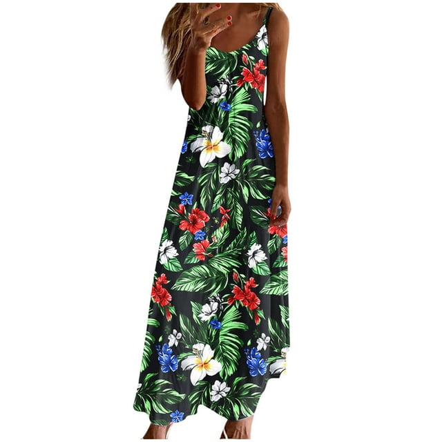Robe d'Été pour Femmes Sans Manches à Col en V Imprimée Décontractée Longue Maxi pour Plage Vacances Tenue d'Extérieur