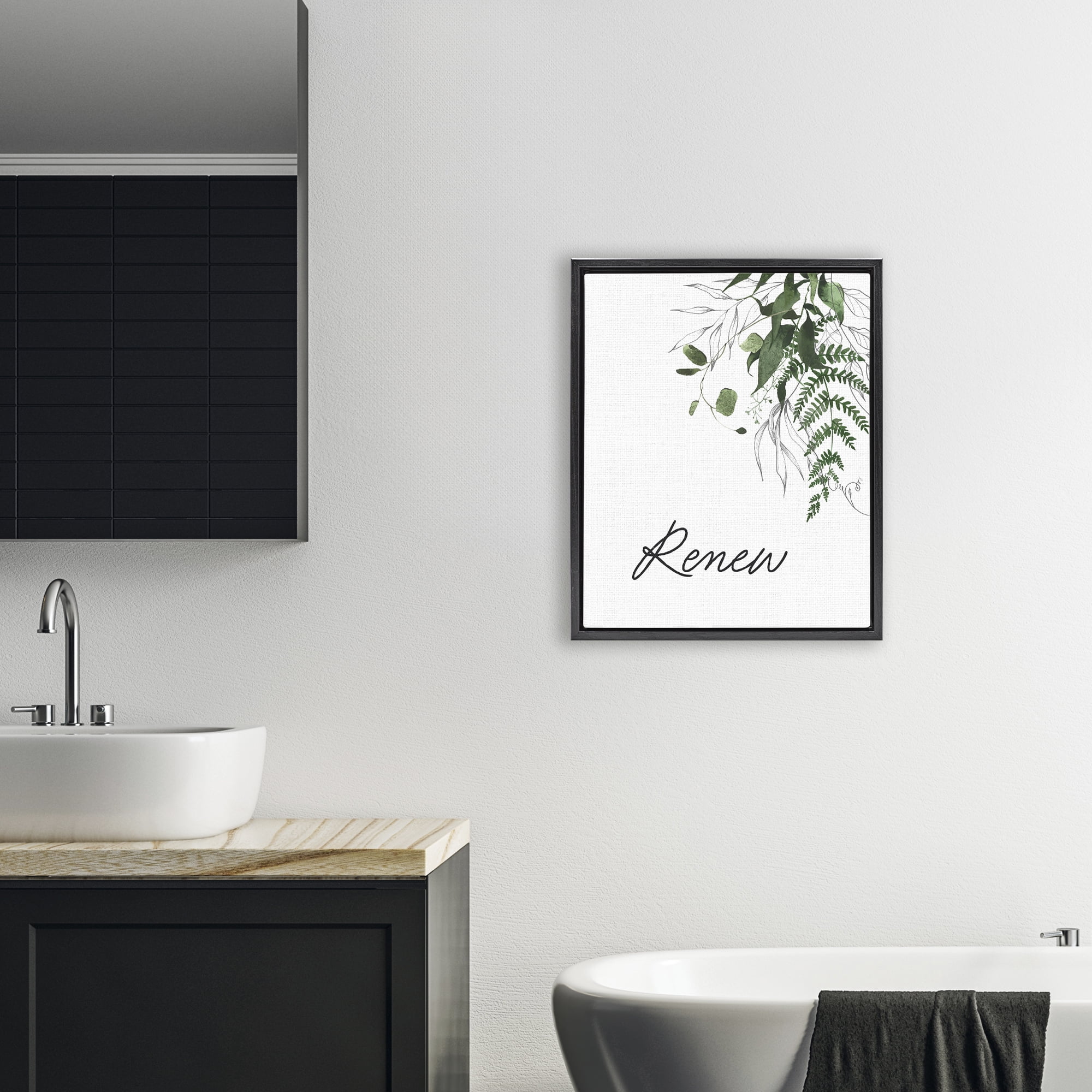 Renew Ferns & Botanicals Black Framed Floater Canvas Wall Art, design by Lettered and Lined