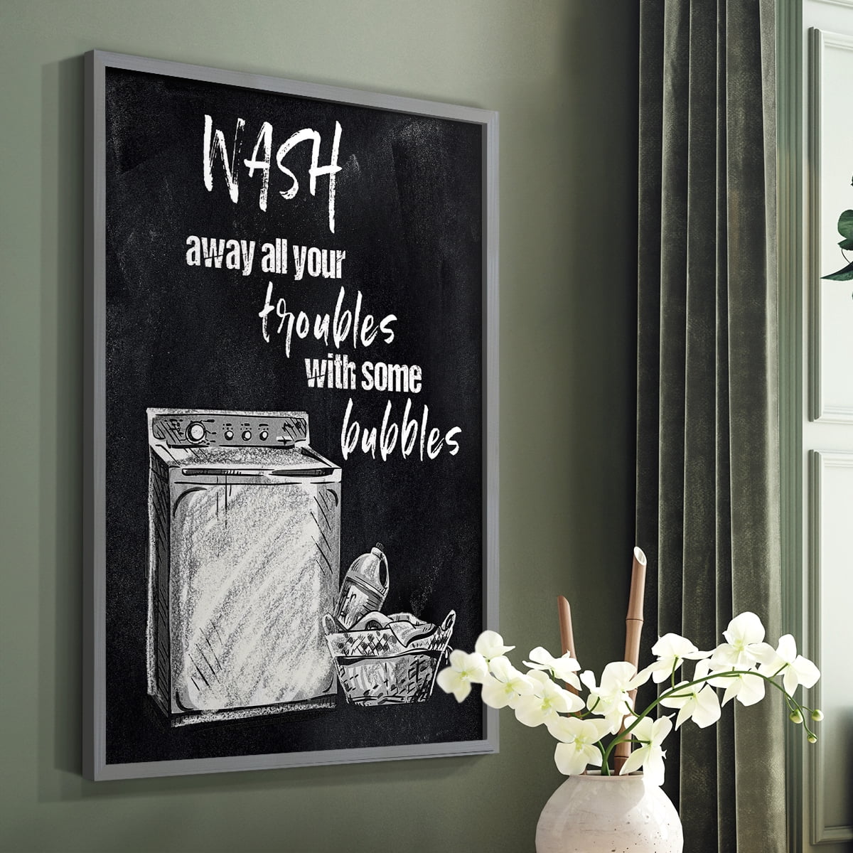Wash Away Your Troubles Framed Print in Gray Solid Wood 16 x 20 Framed Print