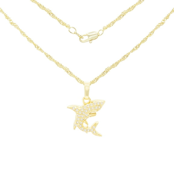 BEBERLINI Women Shark Pendant Necklace Set 14K Gold Filled Rope Chain CZ Charm Jewelry 18"