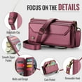 thumbnail image 6 of Compatible with iPhone 13 Pro Max Wallet Case, 10 Card Slots & 1 Zipper Coin Pocket & 1 Cash Slot & 1 Cash Pocket & Lanyard & Crossbody Strap & Kickstand & RFID Blocking Phone Case, Winered, 6 of 10