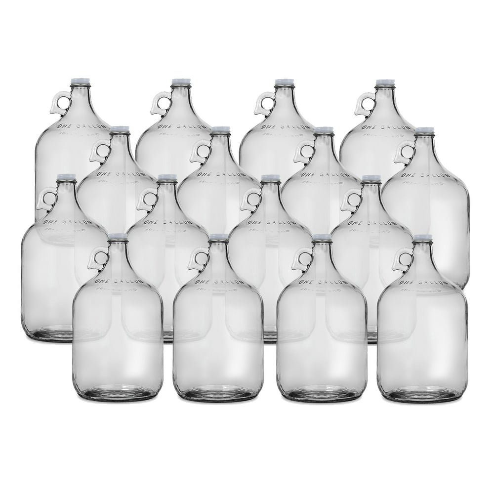 One Gallon Glass Jug with 38mm WHITE Metal Screw Cap (Set of 16