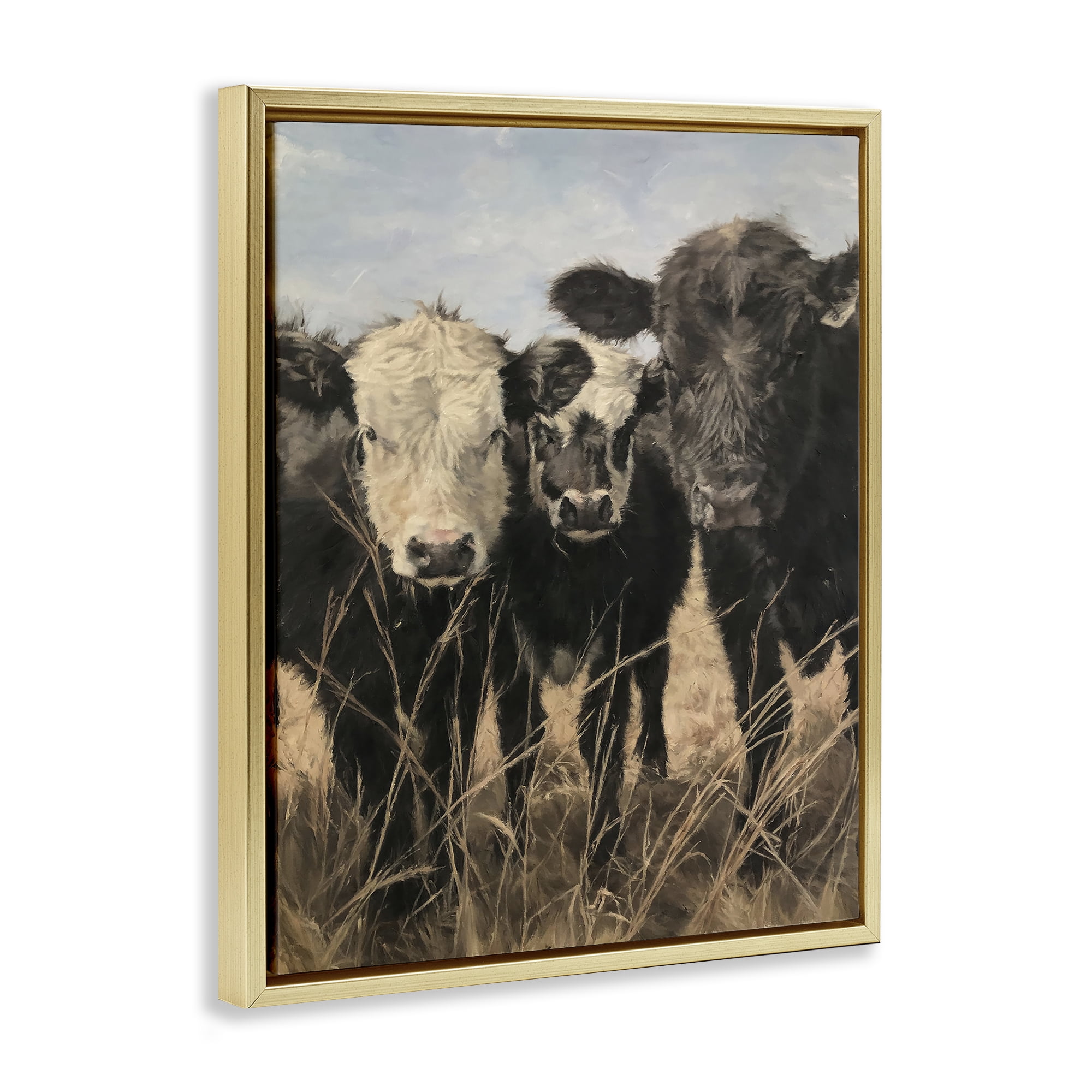 Stupell Industries All In Cow Family Animals Painting Gold Floater Framed Canvas Art Print Wall Art, 25 x 31