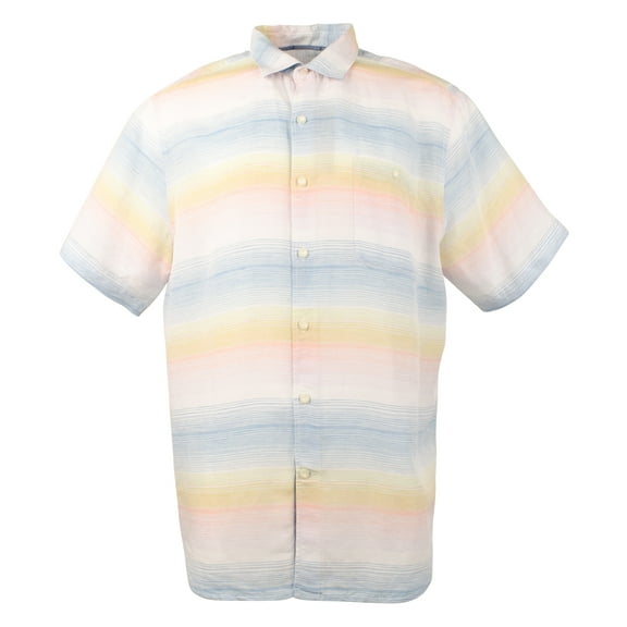 Men's Sand Linen Serape Stripe Short Sleeved Shirt LH Medium