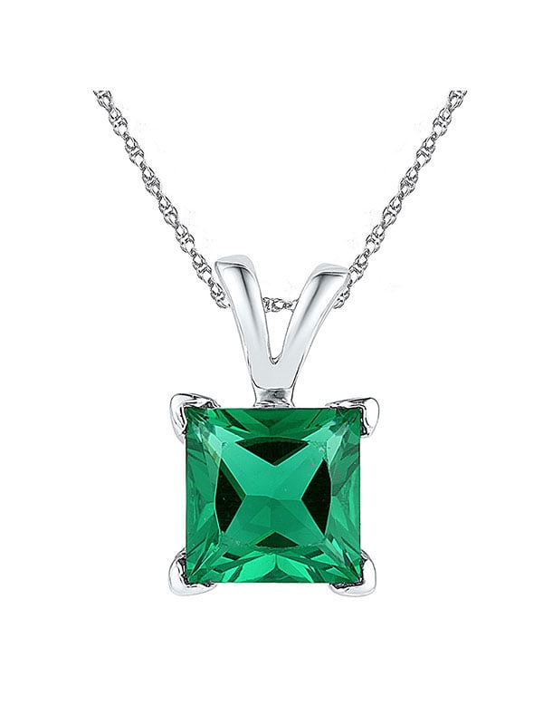 Created Emerald Prong Set Sterling Silver Solitaire Pendant 1.00 Carat Total Gem Weight 