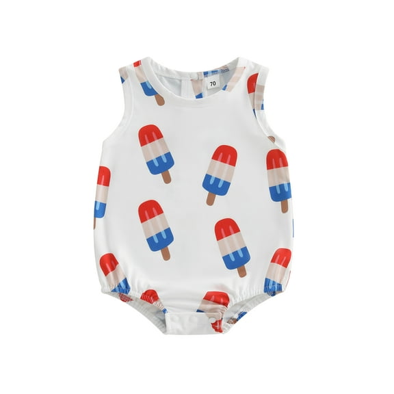 Baby Toddler Fourth of July Romper 3 6 12 18 Months Cute Sleeveless Ice Cream Print Bodysuit Newborn Playsuit