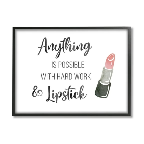Stupell Industries Anything Possible With Lipstick Glam Makeup Inspiration Graphic Art Black Framed Art Print Wall Art, Design by CAD Designs