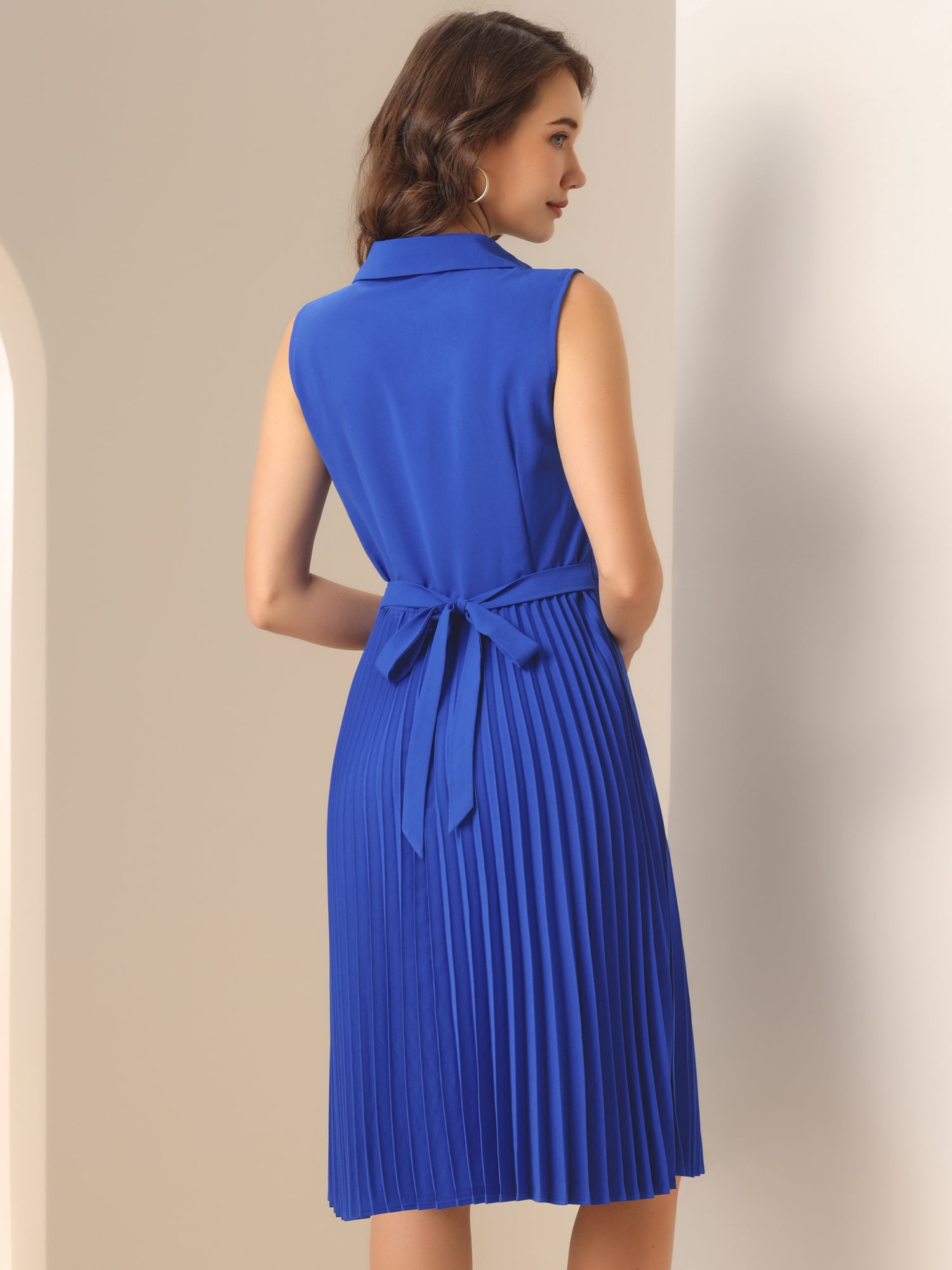DARING DIVA Elegant Pleated V Neck Sleeveless Dress XL Blue