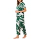 thumbnail image 4 of Conjunto de pijama de satén para mujer INSPIRE CHIC, top de manga corta y pantalones, 2 piezas, talla XS, verde, 4 of 6