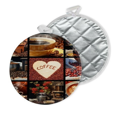 

2 PCS Pot Holders for Kitchen Potholders Sets with Hook for Oven Cooking Baking Collage Of Coffee Images With Coffee Beans And Coffee Grinder