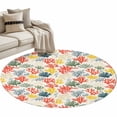thumbnail image 2 of Summer Ocean Round Living Room Rugs 3.3 ft, Watercolor Red Yellow Coral Washable Area Rug with Non-Slip Sturdy Edge Binding Round Front Door Mat Floor Carpet for Entryway, 2 of 9