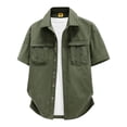 thumbnail image 2 of Kalauyu Men's Button Down Shirts Short Sleeve Cotton Shirts with Double Chest Pocket Lightweight Casual Outdoor Work Solid Color Cargo Tops, 2 of 5