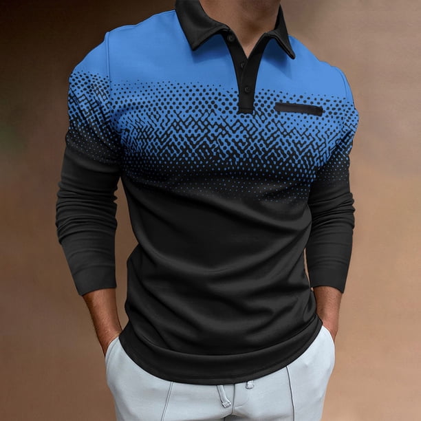 Blusa y camisa de manga larga con cuello vuelto para hombre, informal, estampada, con botones, de poliéster