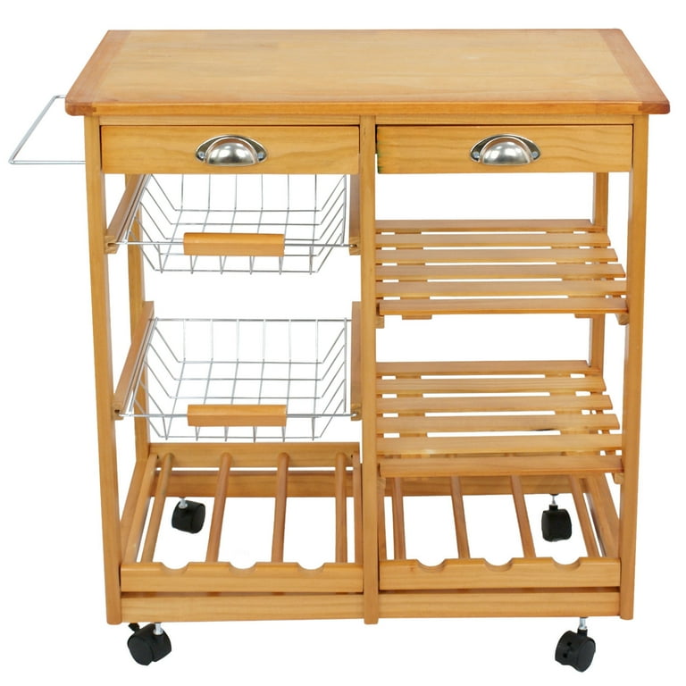 ZenStyle Bamboo Rolling Kitchen Cart, Wood Trolley with