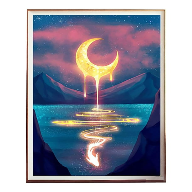 Luna Pintura Kits Adultos 5D Playa Arte Kits Principiantes DIY Ronda completa de perforación junto al mar Pintura con puntos Inicio Pared 15.75 X 11.81 Inch