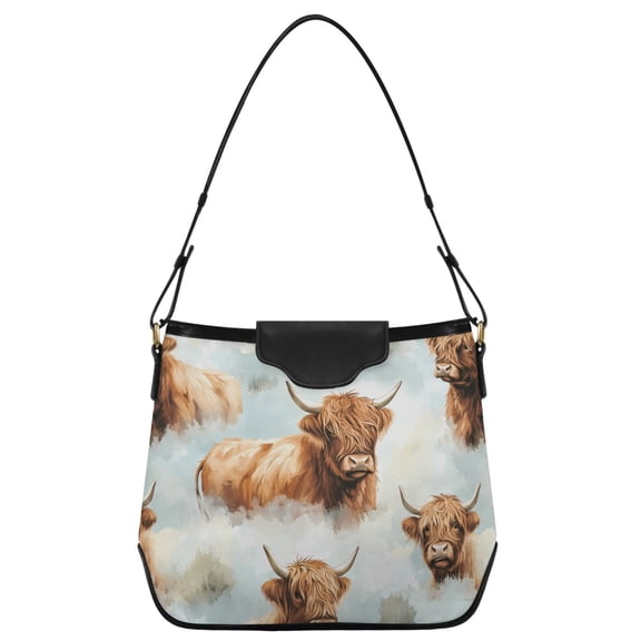 ALAZA Women Hobo Shoulder Handbag Highland Cattle Flower-w7 Print Tote Bag Large Capacity Purse