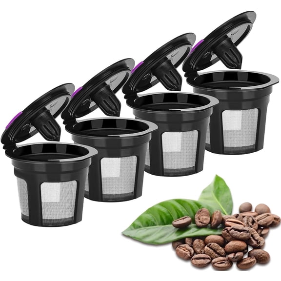 Ausign 4 Packs Refillable Coffee Pods, Universal Kcup Filters, Eco-Friendly and Easy to Clean Reusable K Cups for Keurig 2.0 & 1.0 Brewers