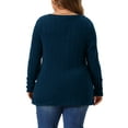 thumbnail image 3 of Plus Size Knit Tops for Women Long Sleeve V Neck Button Stretch Casual Pullover Sweater Blouses 1X Navy Blue, 3 of 6