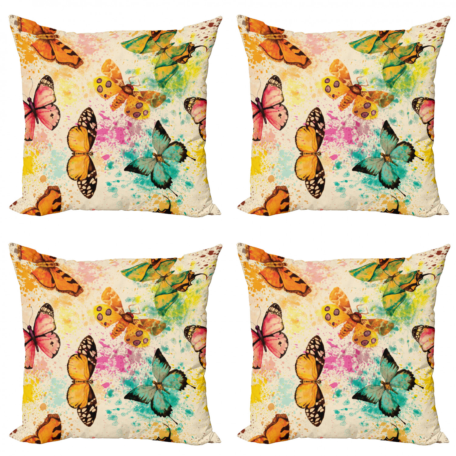 Butterfly Throw Pillow Cushion Case Pack of 4, Watercolor Murky Grungy
