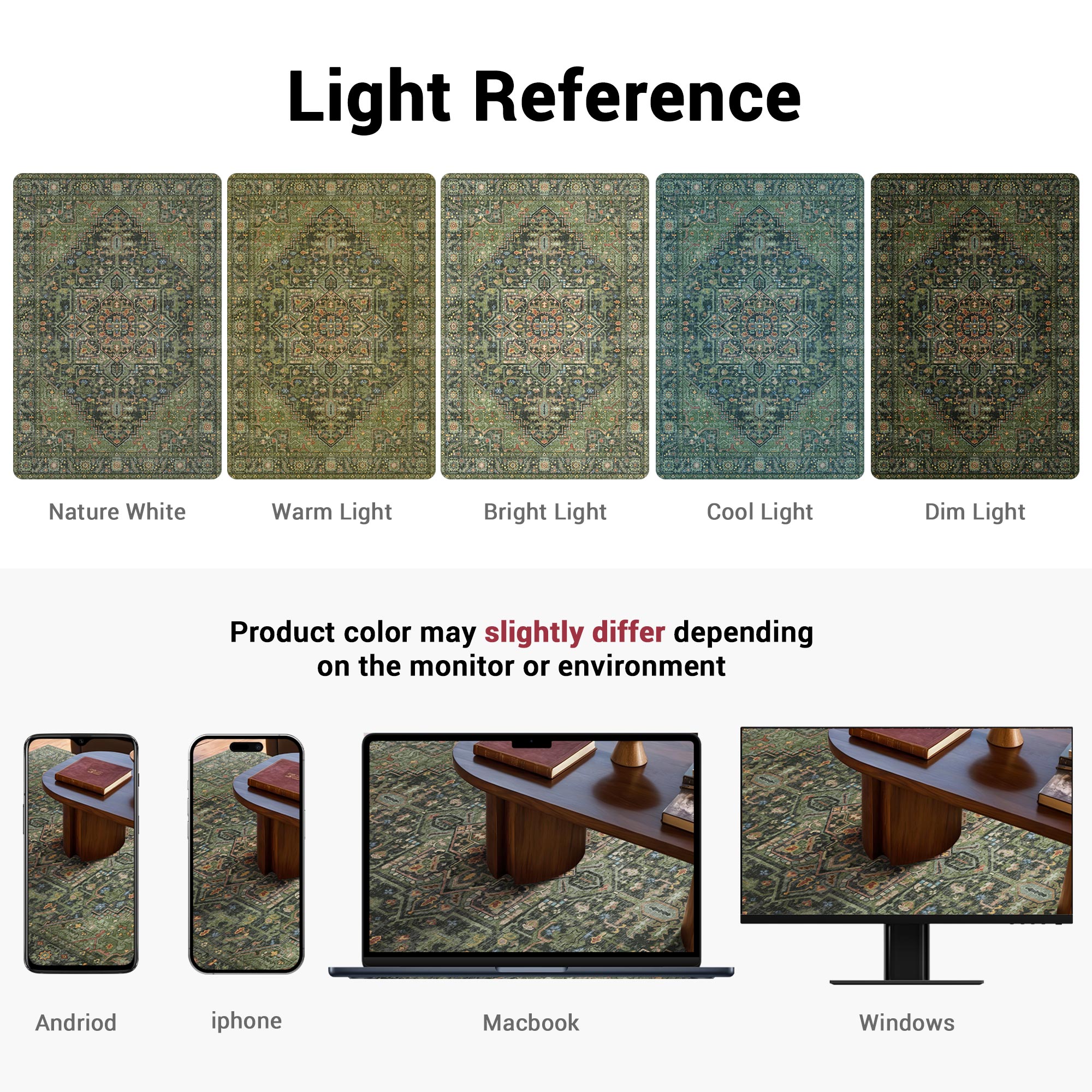 Kokia 9x12 Vintage Oriental Area Rug for living Room, Dark Green Low Pile Stain Resistant Non-Slip Washable Rug for Bedroom with Distressed Medallion Pattern