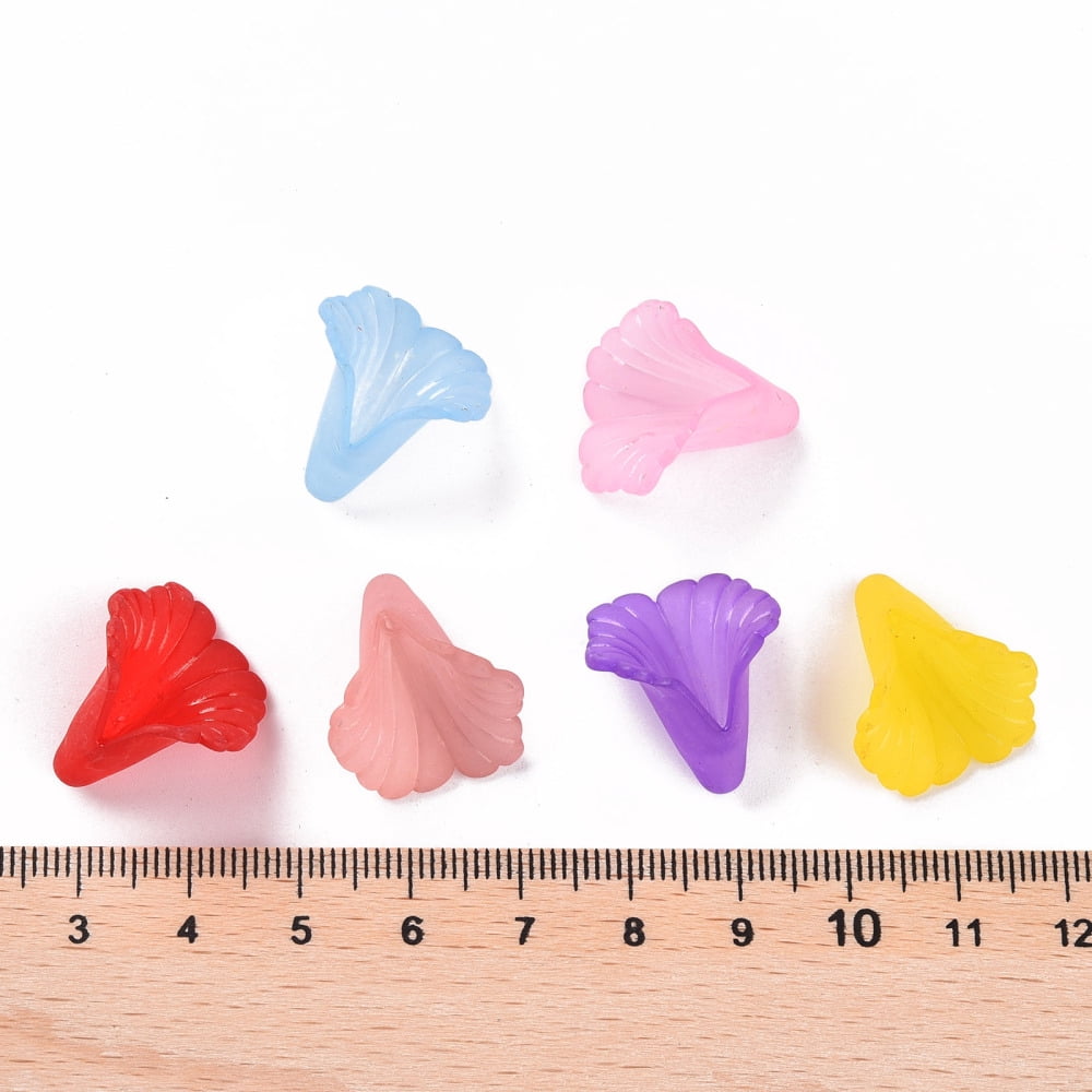 Transparent Acrylic Bead Caps Trumpet Flower Beads Frosted Flower Mixed Color 18x18x17mm Hole: 1.5mm about 700pcs/500g