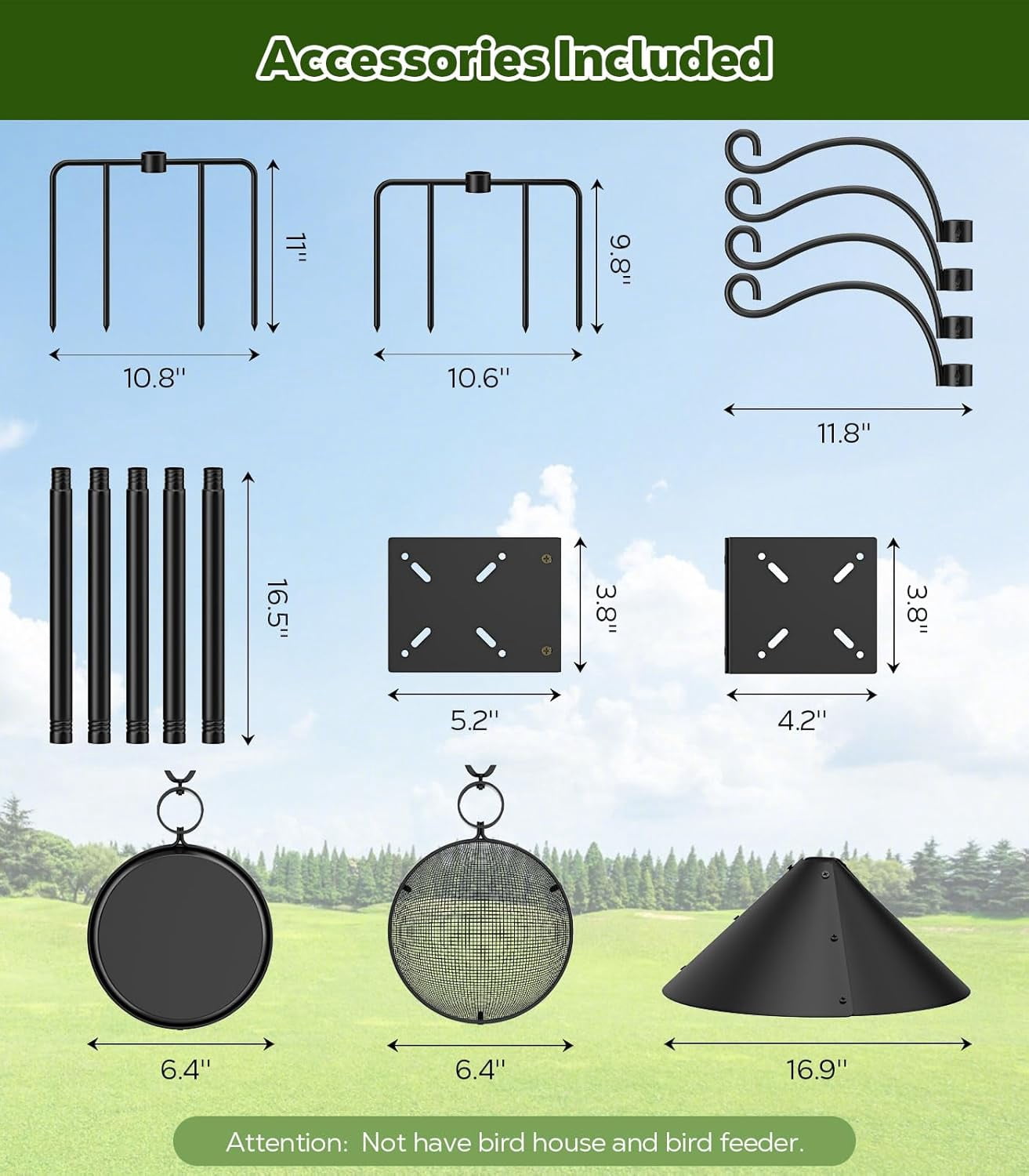Bird Feeder Pole, 92 inch Bird Feeding Station Heavy Duty with Squirrel Baffle and 9 Prong Base, Includes Water Bowl and Mesh Tray for Feeding, for Gardens and Courtyards, No Bird House, Black