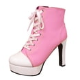 thumbnail image 5 of Heeled Ankle Boots for Women Fashion Round Toe Canvas Platform Heels Side Zipper Lace up Stilettos Furry Lined Booties Pink Size 7, 5 of 5