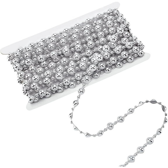 10 Yards Acrylic Sewing Trim Sliver Sew on Edging Beaded Applique Chains Flat Round Trim for Home Wedding Bouquets Dress Embellishment Curtain Costume DIY Jewelry Craft Projects