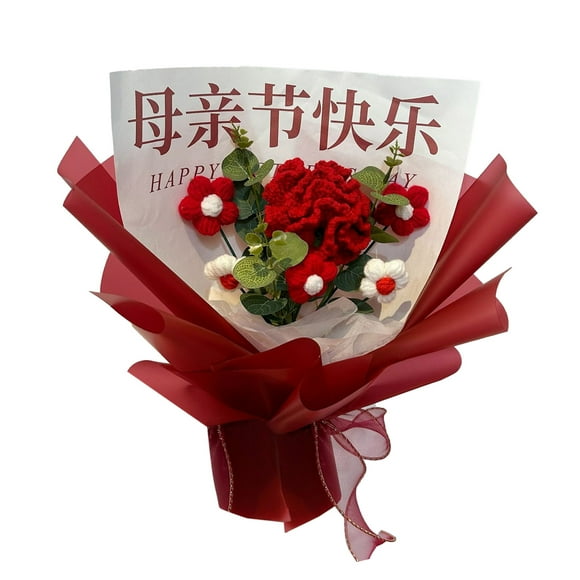 Binwennn Peonies for Sweetheart Table Decorations Wedding Red Carnation Puff Flower Hand Crocheted Day Bouquet Beautifully Crocheted Flowers Timeless Home Happy Day